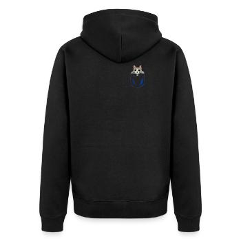 Katzenprint Pocket Print Produkt Royal Blue - Unisex Premium Bio Zip Hoodie - Schwarz - Hinten - Nico (187cm)