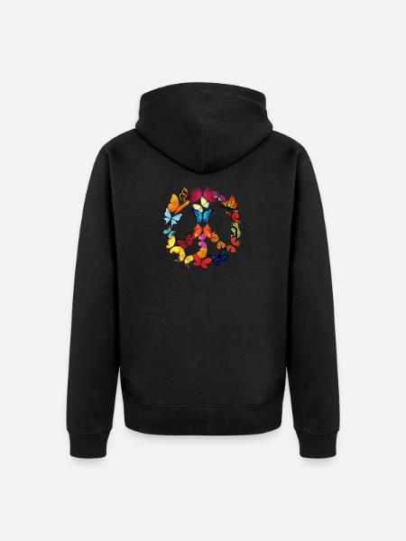 Peace - Frieden Schmetterling 70er Retro Freiheit - Unisex Premium Bio Zip Hoodie - Schwarz