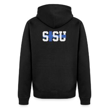 Sisu Finnish Finnish Finnish Flag - Unisex Premium Organic Zip Hoodie - black - Back - Nico (187cm)