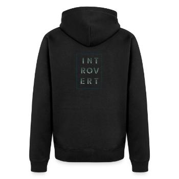 Introvert white, Geschenk, Geschenkidee - Unisex Premium Bio Zip Hoodie - Schwarz - Hinten - Nico (187cm)