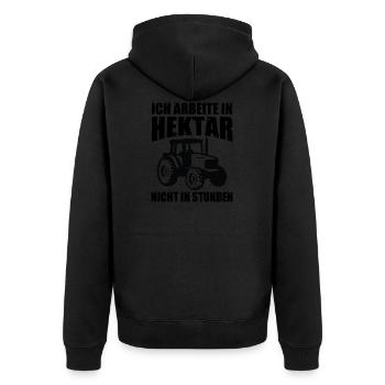 Witziges Landwirt Bauer Traktor Spruch Geschenk - Unisex Premium Bio Zip Hoodie - Schwarz - Hinten - Nico (187cm)