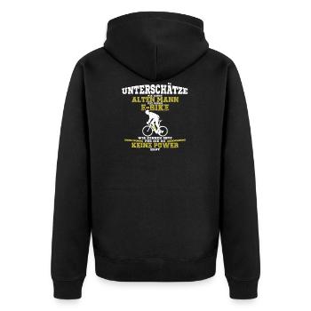 Alter Mann fährt Fahrrad Radfahrer mit Ebike - Unisex Premium Bio Zip Hoodie - Schwarz - Hinten - Nico (187cm)