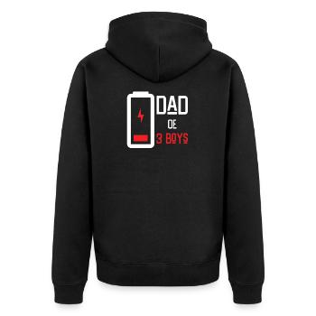 Dad of 3 Boys Low Battery Shirt Gift from Son - Unisex Premium Bio Zip Hoodie - Schwarz - Hinten - Nico (187cm)
