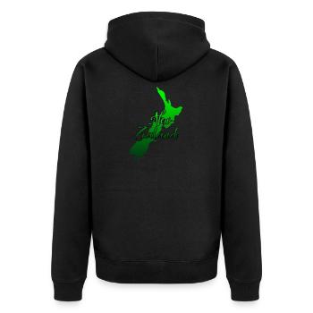 Neuseeland Welt - Unisex Premium Bio Zip Hoodie - Schwarz - Hinten - Nico (187cm)