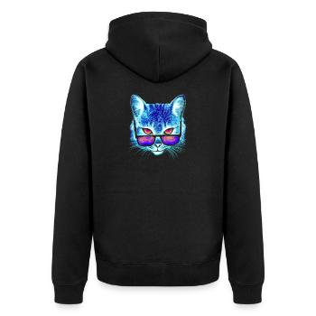 Sommer Katze Sonnenbrille Faszination Geschenk - Unisex Premium Bio Zip Hoodie - Schwarz - Hinten - Nico (187cm)