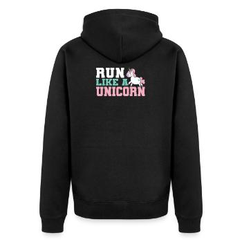 Einhorn Läuferin Joggerin Joggen Rennen Geschenk - Unisex Premium Bio Zip Hoodie - Schwarz - Hinten - Nico (187cm)