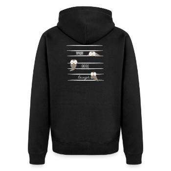 Eule - Eulen - Lachen - Spruch - Unisex Premium Bio Zip Hoodie - Schwarz - Hinten - Nico (187cm)