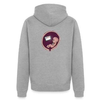 Schwangerschaft Mutter Geburt Baby Gamer Zocker - Unisex Premium Bio Zip Hoodie - Grau meliert - Hinten - Nico (187cm)