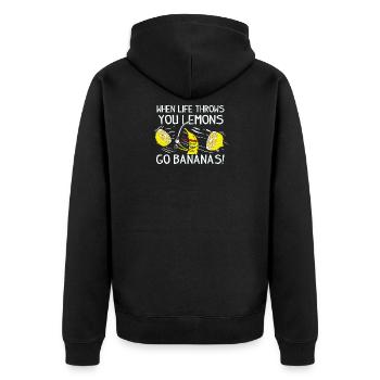 Banane Zitronen Leben Gelb Motivation Geschenk - Unisex Premium Bio Zip Hoodie - Schwarz - Hinten - Nico (187cm)