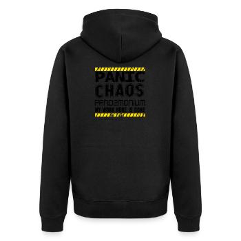 panic chaos - Unisex Premium Bio Zip Hoodie - Schwarz - Hinten - Nico (187cm)