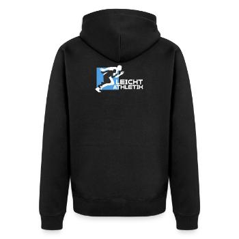 Leichtathletik - Turnen, Athletik, Athletisch - Unisex Premium Bio Zip Hoodie - Schwarz - Hinten - Nico (187cm)