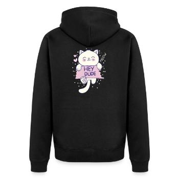 MEOW HEY DUDE - Unisex Premium Bio Zip Hoodie - Schwarz - Hinten - Nico (187cm)