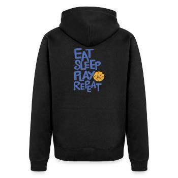 EAT SLEEP PLAY BASKETBALL REPEAT - Unisex Premium Bio Zip Hoodie - Schwarz - Hinten - Nico (187cm)