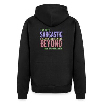 iltelligent beyond your imagination - Unisex Premium Bio Zip Hoodie - Schwarz - Hinten - Nico (187cm)