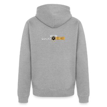 Poker - Unisex Premium Bio Zip Hoodie - Grau meliert - Hinten - Nico (187cm)