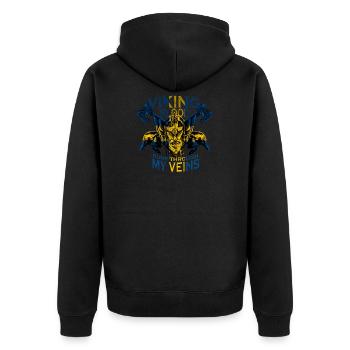 Wikinger Blut fließt in schwedischen Adern Schwede - Unisex Premium Bio Zip Hoodie - Schwarz - Hinten - Nico (187cm)
