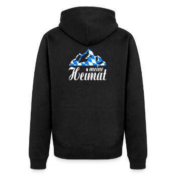Bayern - meine Heimat Berge und Bayern Flagge - Unisex Premium Bio Zip Hoodie - Schwarz - Hinten - Nico (187cm)