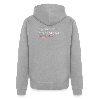 Sarkastische Zitathemden - Unisex Premium Bio Zip Hoodie - Grau meliert - Hinten - Nico (187cm)