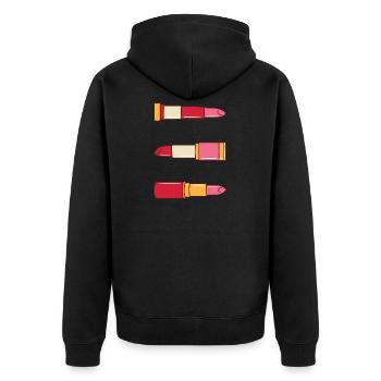 Lippenstift Schminke Schönheit Frau Damen Geschenk - Unisex Premium Bio Zip Hoodie - Schwarz - Hinten - Nico (187cm)