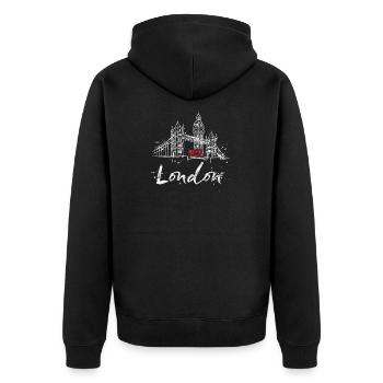 London - Unisex Premium Bio Zip Hoodie - Schwarz - Hinten - Nico (187cm)