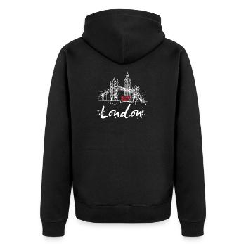 London - Unisex Premium Bio Zip Hoodie - Schwarz - Hinten - Nico (187cm)