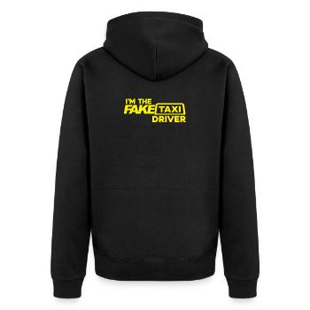 lustiges gefälschtes Taxi Geschenk - Unisex Premium Bio Zip Hoodie - Schwarz - Hinten - Nico (187cm)