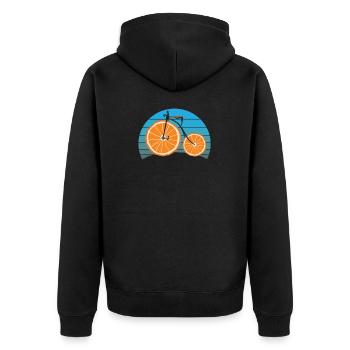 Fahrrad Hochrad Orangen Räder Logo Hip Nostalgie - Unisex Premium Bio Zip Hoodie - Schwarz - Hinten - Nico (187cm)