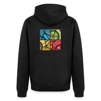 Fahrrad Motiv Bunt Ausschintte Perspektive - Unisex Premium Bio Zip Hoodie - Schwarz - Hinten - Nico (187cm)