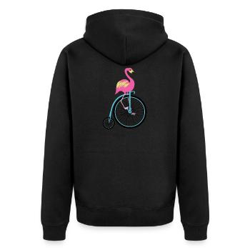 Flamingo Hochrad Fahrrad Logo Hip Rosa Blau - Unisex Premium Bio Zip Hoodie - Schwarz - Hinten - Nico (187cm)