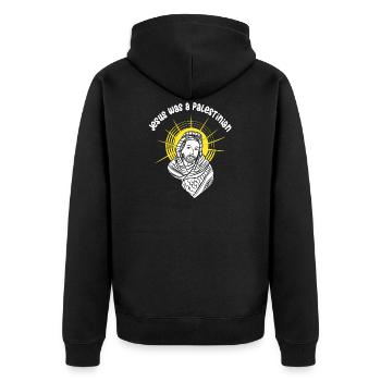 Jesus was a palestinian T-Shirt - Unisex Premium Bio Zip Hoodie - Schwarz - Hinten - Nico (187cm)