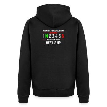 Only one down - Motocross, Enduro, Biker, Motorcycle - Unisex Premium Organic Zip Hoodie - black - Back - Nico (187cm)