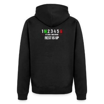 Only one down - Motocross, Enduro, Biker, Motorcycle - Unisex Premium Organic Zip Hoodie - black - Back - Nico (187cm)