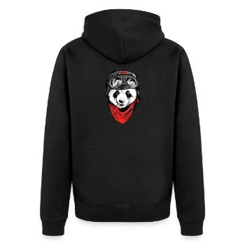 Piloten Panda - Unisex Premium Bio Zip Hoodie - Schwarz - Hinten - Nico (187cm)