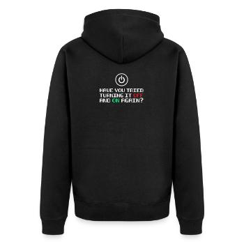 Turn it on and off gift - Unisex Premium Organic Zip Hoodie - black - Back - Nico (187cm)