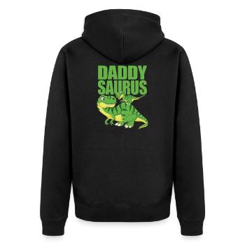 Daddy Dinosaurier - Daddysaurus - Unisex Premium Bio Zip Hoodie - Schwarz - Hinten - Nico (187cm)