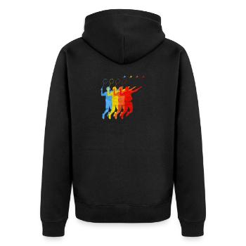 BADMINTON Federball T-Shirt Retro Vintage - Unisex Premium Organic Zip Hoodie - black - Back - Nico (187cm)