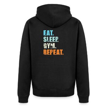 EAT SLEEP GYM REPEAT t-shirt workout gym fitness - Unisex Premium Bio Zip Hoodie - Schwarz - Hinten - Nico (187cm)