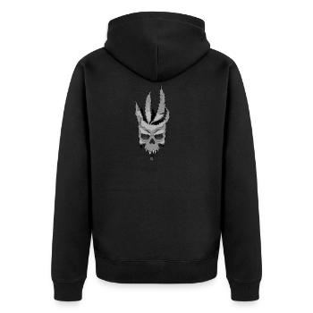 Hanfblatt Cannabis Skull Design Geschenkidee - Unisex Premium Bio Zip Hoodie - Schwarz - Hinten - Nico (187cm)