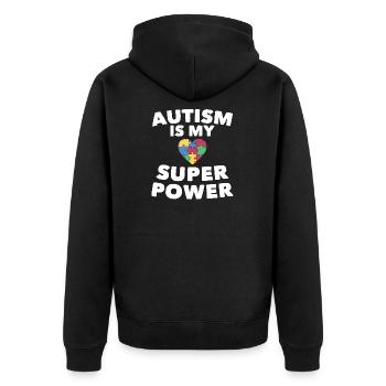 Autism is my superpower - Unisex Premium Bio Zip Hoodie - Schwarz - Hinten - Nico (187cm)