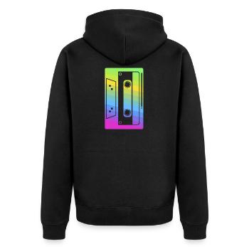 Retro Cassette Tape product | 80s and 90s Neon - Unisex Premium Organic Zip Hoodie - black - Back - Nico (187cm)