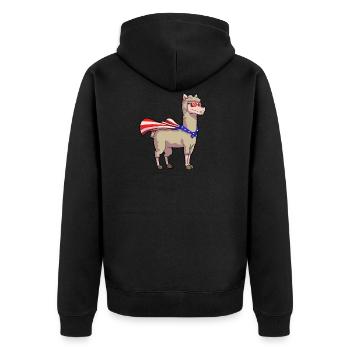 4. Juli Super Lama Alpaca Patriot Amerika USA - Unisex Premium Bio Zip Hoodie - Schwarz - Hinten - Nico (187cm)