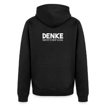 Denke - noch ist es nicht illegal - Unisex Premium Bio Zip Hoodie - Schwarz - Hinten - Nico (187cm)