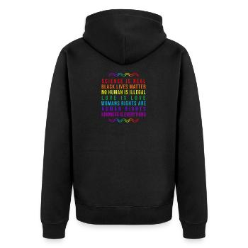 Pride Equality Gleichheit Human Rights Tee - Unisex Premium Bio Zip Hoodie - Schwarz - Hinten - Nico (187cm)