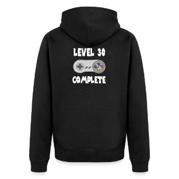 Level 30 Complete 30. Geburtstag Gamer Geschenk - Unisex Premium Bio Zip Hoodie - Schwarz - Hinten - Nico (187cm)