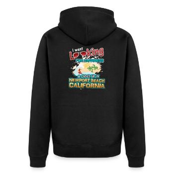Looking Happiness in Newport Beach Kalifornien - Unisex Premium Bio Zip Hoodie - Schwarz - Hinten - Nico (187cm)