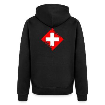 Schweiz Flagge - Unisex Premium Bio Zip Hoodie - Schwarz - Hinten - Nico (187cm)