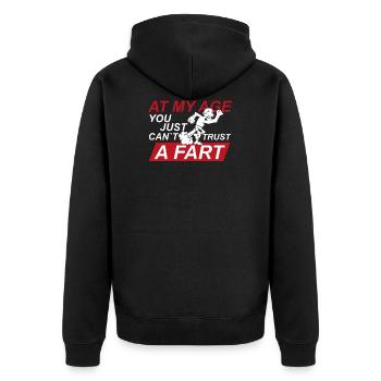 Old Man Fart Joke design | Can't Trust a Fart | - Unisex Premium Organic Zip Hoodie - black - Back - Nico (187cm)