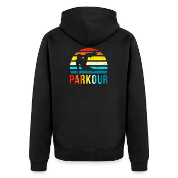 Vintage Parkour - Unisex Premium Bio Zip Hoodie - Schwarz - Hinten - Nico (187cm)
