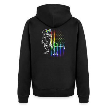 Pride Rainbow Dinosaur T-Rex Gay PRIDE FLAG USA - Unisex Premium Organic Zip Hoodie - black - Back - Nico (187cm)
