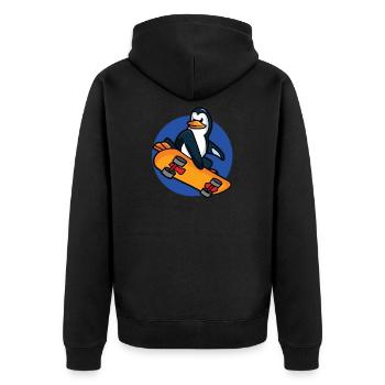 Cooler Pinguin auf einem Skateboard - Unisex Premium Bio Zip Hoodie - Schwarz - Hinten - Nico (187cm)